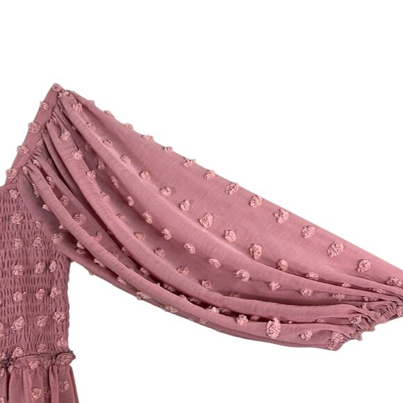 A Beautiful Soul Mauve Pink Swiss Dot Long Sleeve Cottagecore Dress - Picture 3 of 7